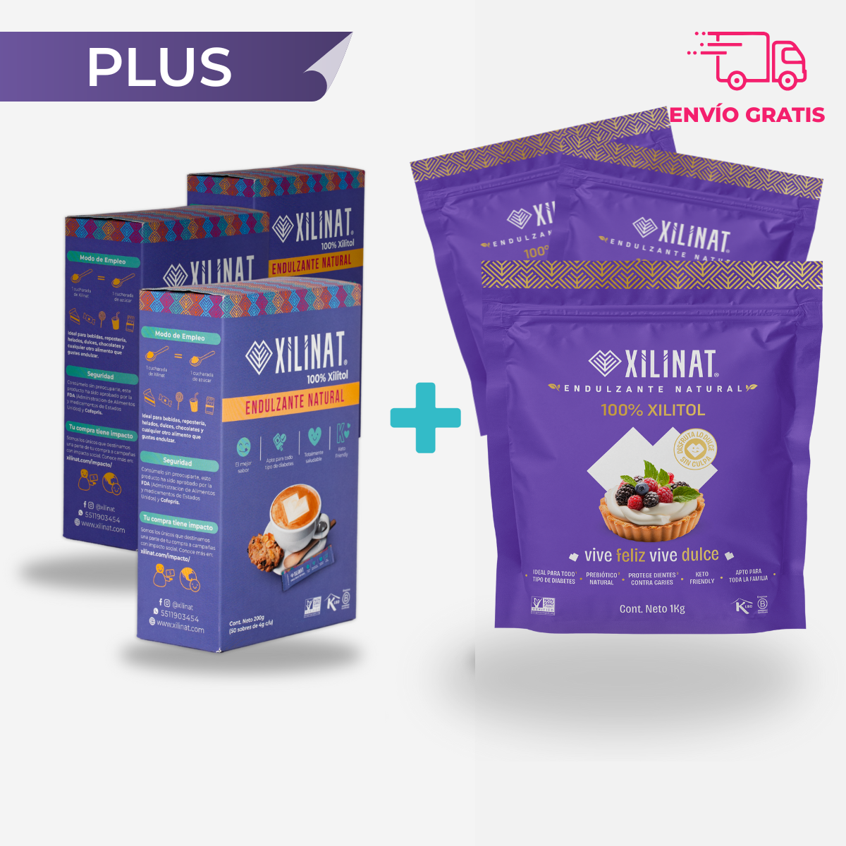 Pack 3+3 PLUS (3 Bolsas de 1Kg + 3 cajas de sobres)